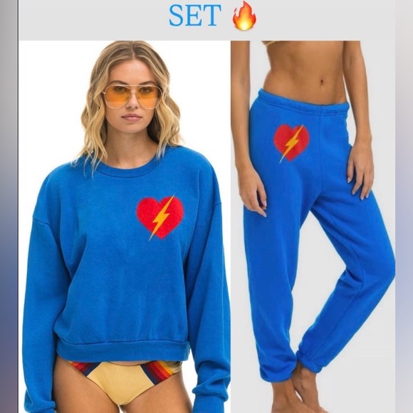 Aviator Nation Tops - SET Aviator Nation heart bolt crew sweatshirt & sweatpants blue size small